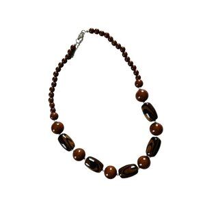 Chunky one strand necklace brown and black beads 10 inches